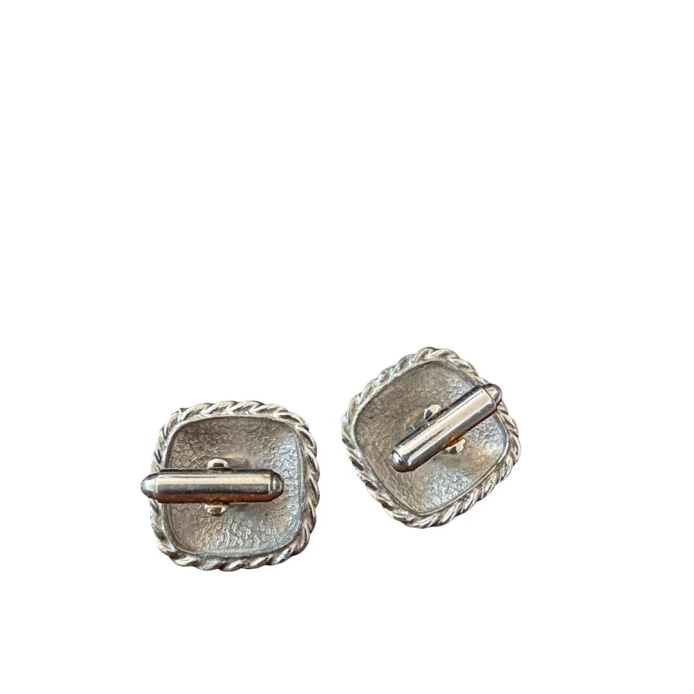 Vintage Saint George Slaying Dragon Cufflinks Silver Tone Heraldic Knight Square